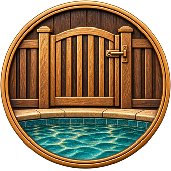 A pool-gate check before guests arrive — carved medallion