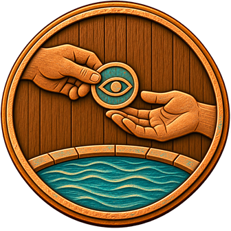 A water-watcher handoff before the first splash — carved medallion