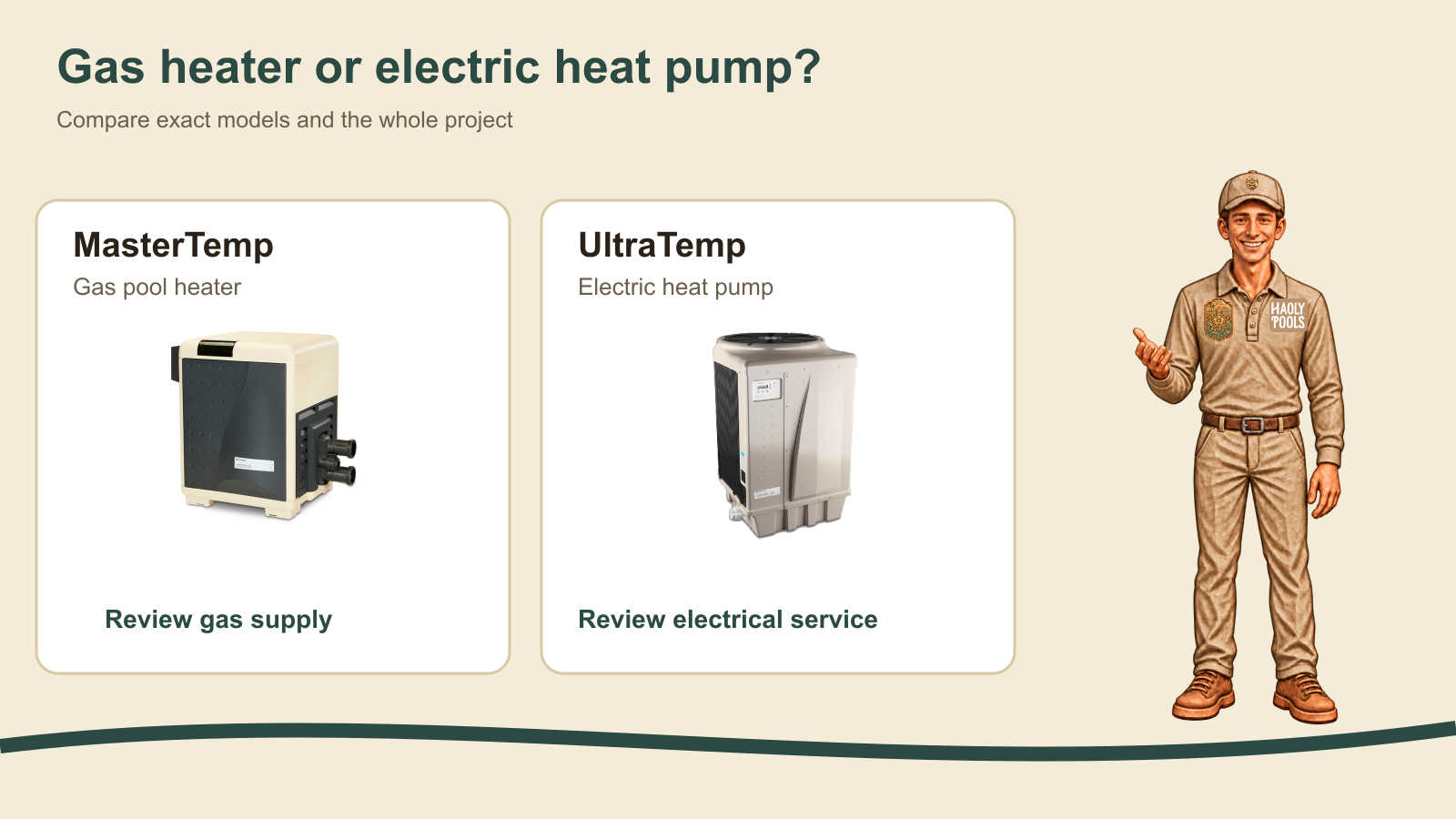 Garrett compares Pentair MasterTemp gas heating with UltraTemp electric heat-pump heating.