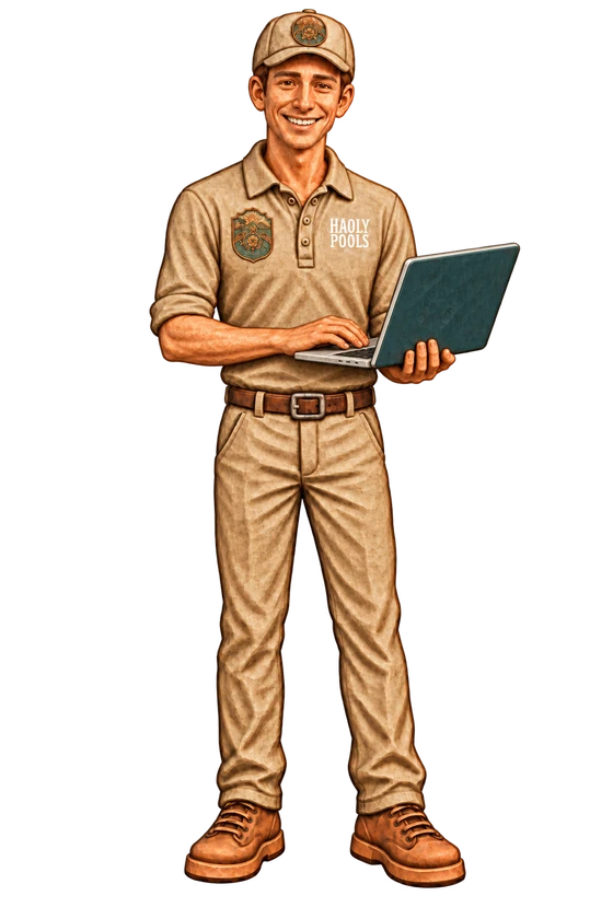 Garrett using a laptop to review a service update