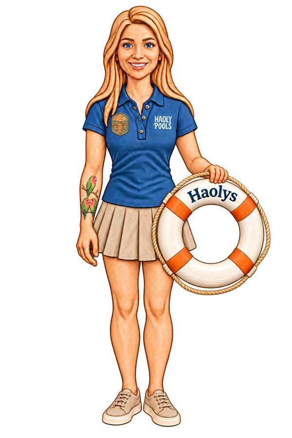 Kate holding a life preserver marked Haolys