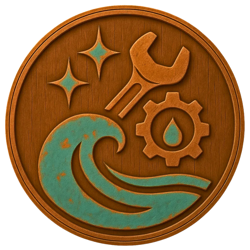 Carved tools and wave medallion